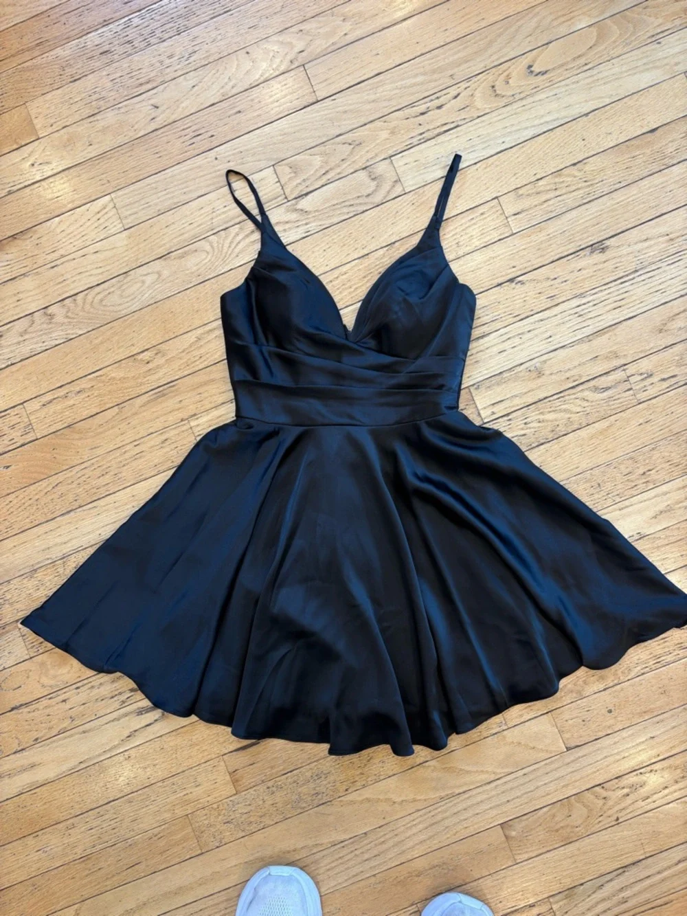 Lulu’s Remarkable Romance Black Satin Skater Dress with Pockets - Picture 3 of 8
